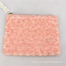 Fashion Style Student School Pencil Case Women Brushes Cosmetic Bag Rose Flower Flat Makeup Bags